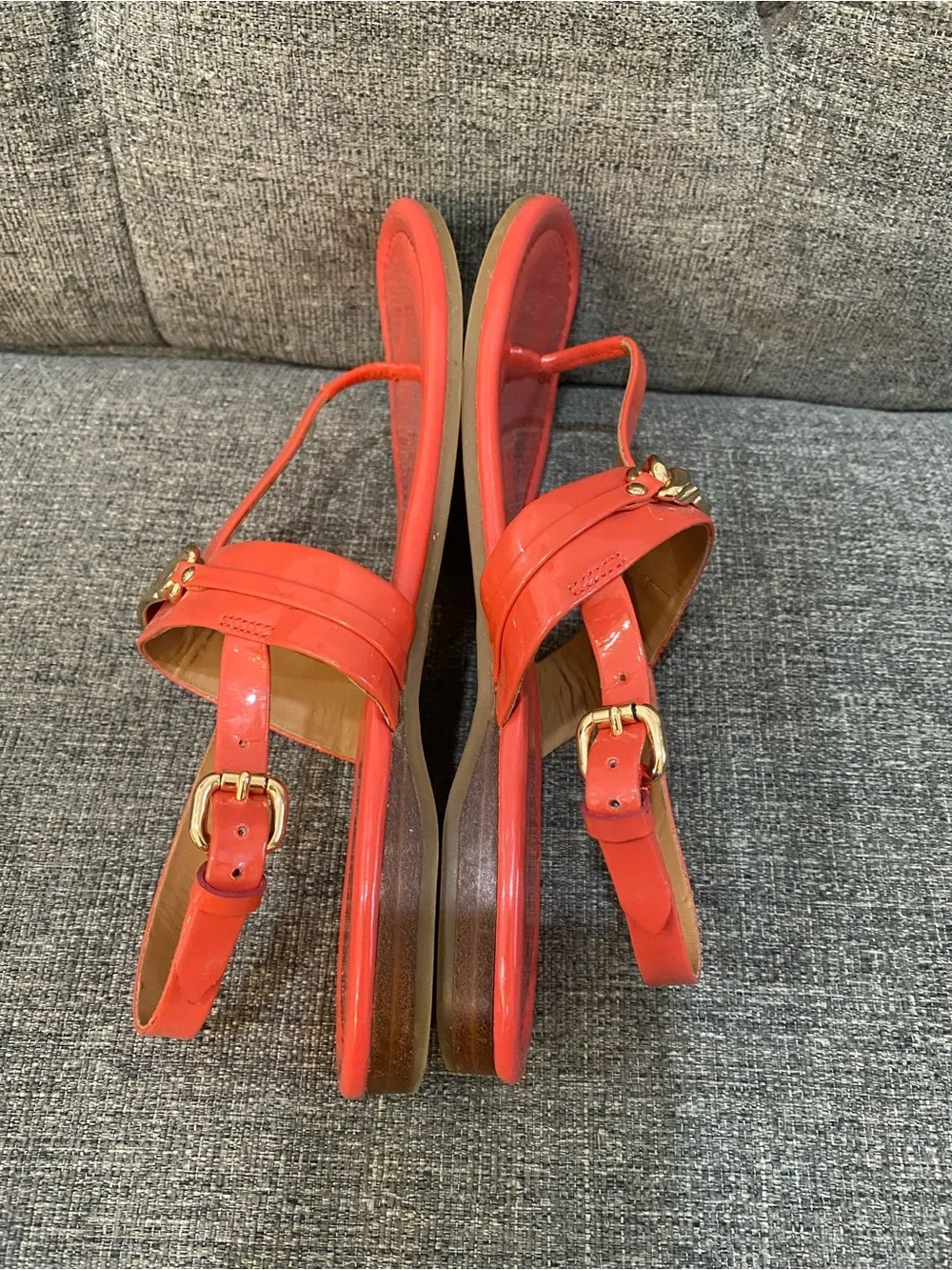 Coach Caterine Coral Patent Leather T-Strap Sandals Women’s Size 7.5